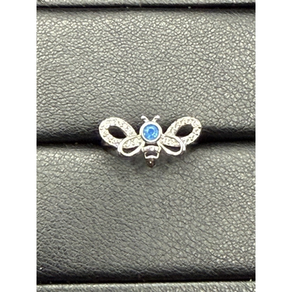 New Condition Sterling Silver Lab Blue Opal CZ Bee Ring Size 7